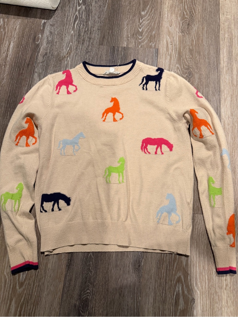 THML Crewneck Sweater with Multicolor Horse Motifs
